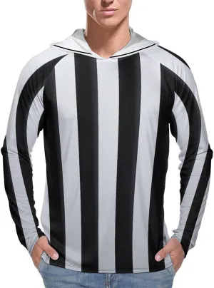 Men's UPF 50  Sun Protection Hoodie Outdoor UV Shirts Black and White Stripes Long Sleeve Quick Dry Fishing Hiking Shirt