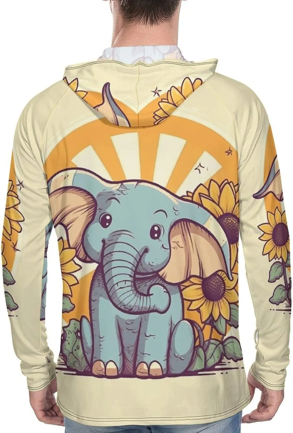Men's UPF 50  Sun Protection Hoodie Outdoor UV Shirts Cheery Elephant Long Sleeve Quick Dry Fishing Hiking Shirt
