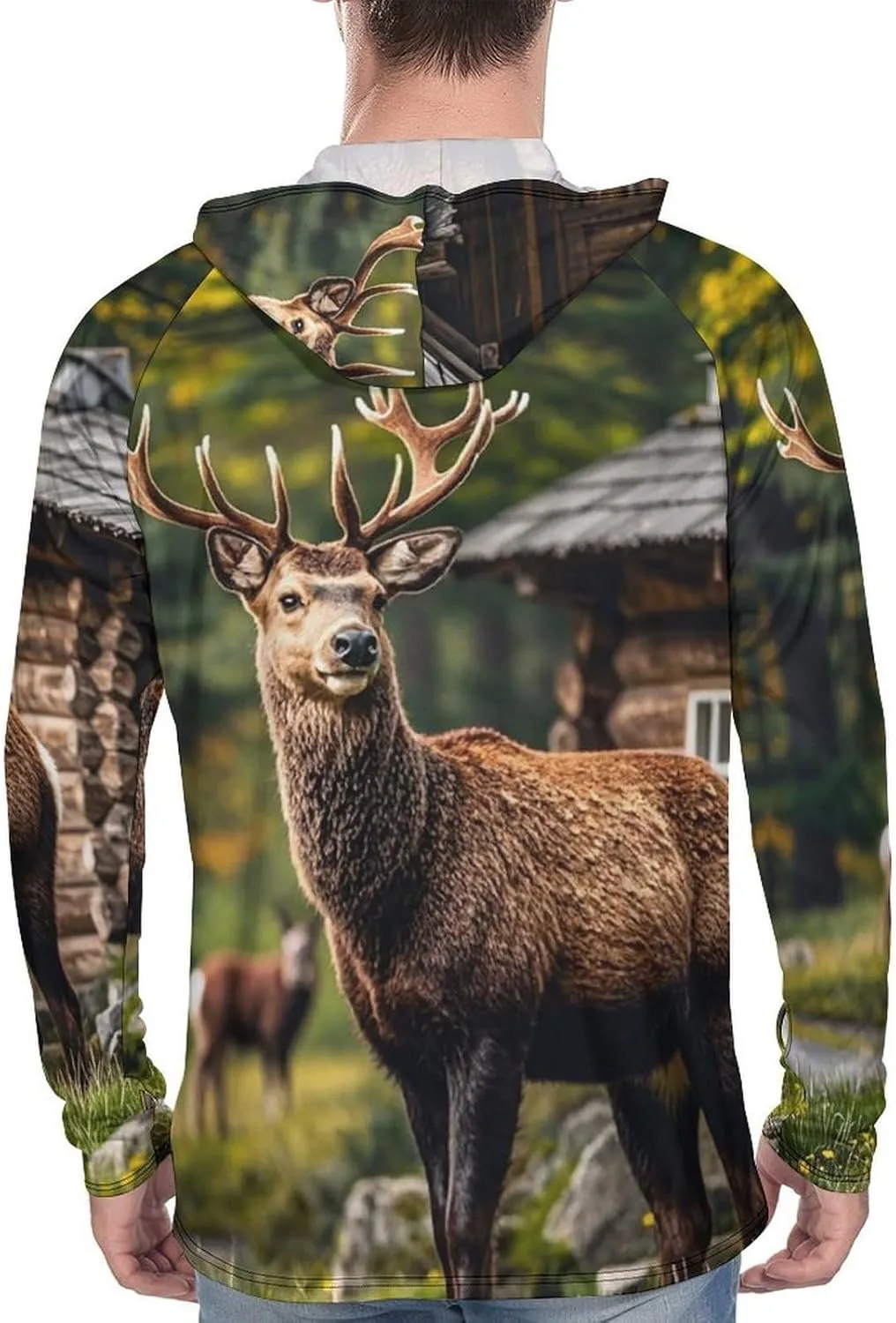 Men's UPF 50  Sun Protection Hoodie Outdoor UV Shirts Country Lodge Bear Deer Long Sleeve Quick Dry Fishing Hiking Shirt