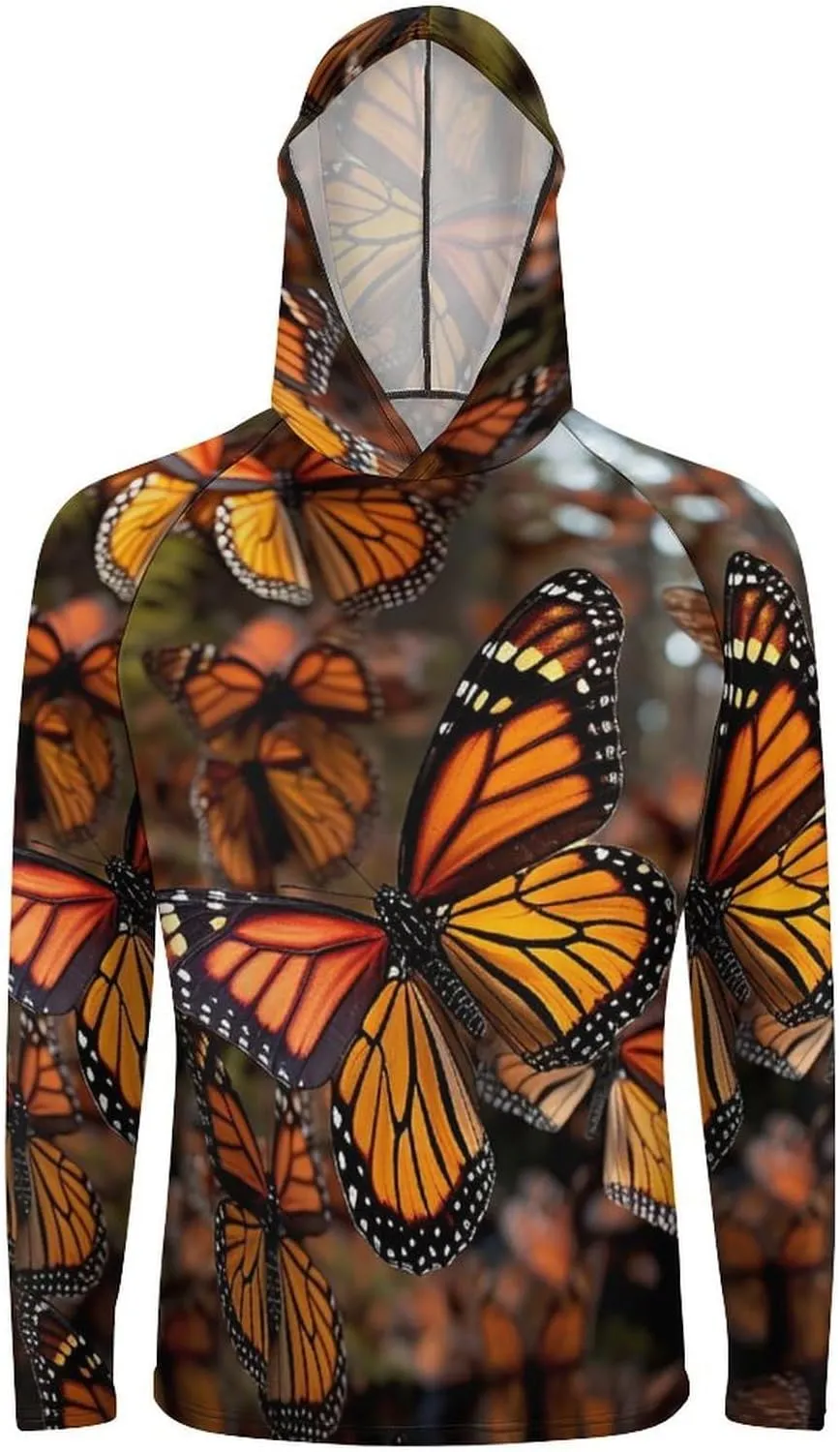 Men's UPF 50  Sun Protection Hoodie Outdoor UV Shirts Monarch Butterflies Long Sleeve Quick Dry Fishing Hiking Shirt