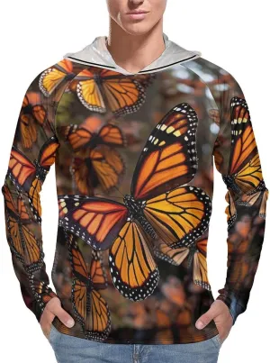 Men's UPF 50  Sun Protection Hoodie Outdoor UV Shirts Monarch Butterflies Long Sleeve Quick Dry Fishing Hiking Shirt