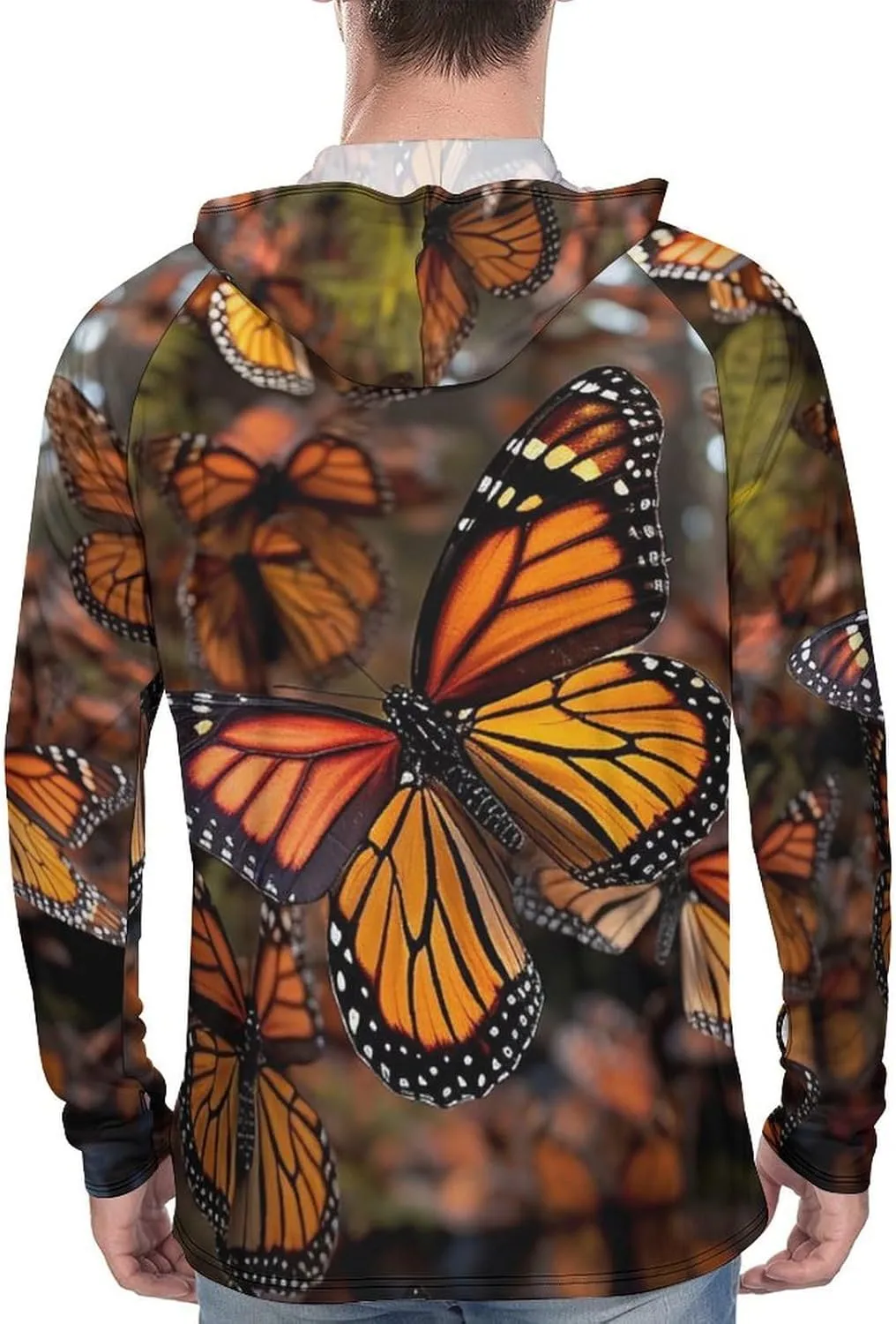 Men's UPF 50  Sun Protection Hoodie Outdoor UV Shirts Monarch Butterflies Long Sleeve Quick Dry Fishing Hiking Shirt