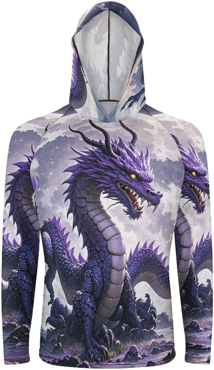 Men's UPF 50  Sun Protection Hoodie Outdoor UV Shirts Purple Dragon Purple Moon Long Sleeve Quick Dry Fishing Hiking Shirt