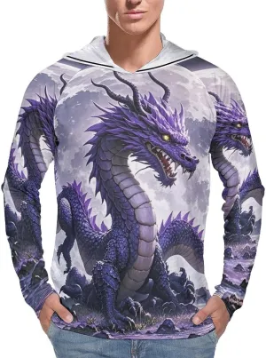 Men's UPF 50  Sun Protection Hoodie Outdoor UV Shirts Purple Dragon Purple Moon Long Sleeve Quick Dry Fishing Hiking Shirt