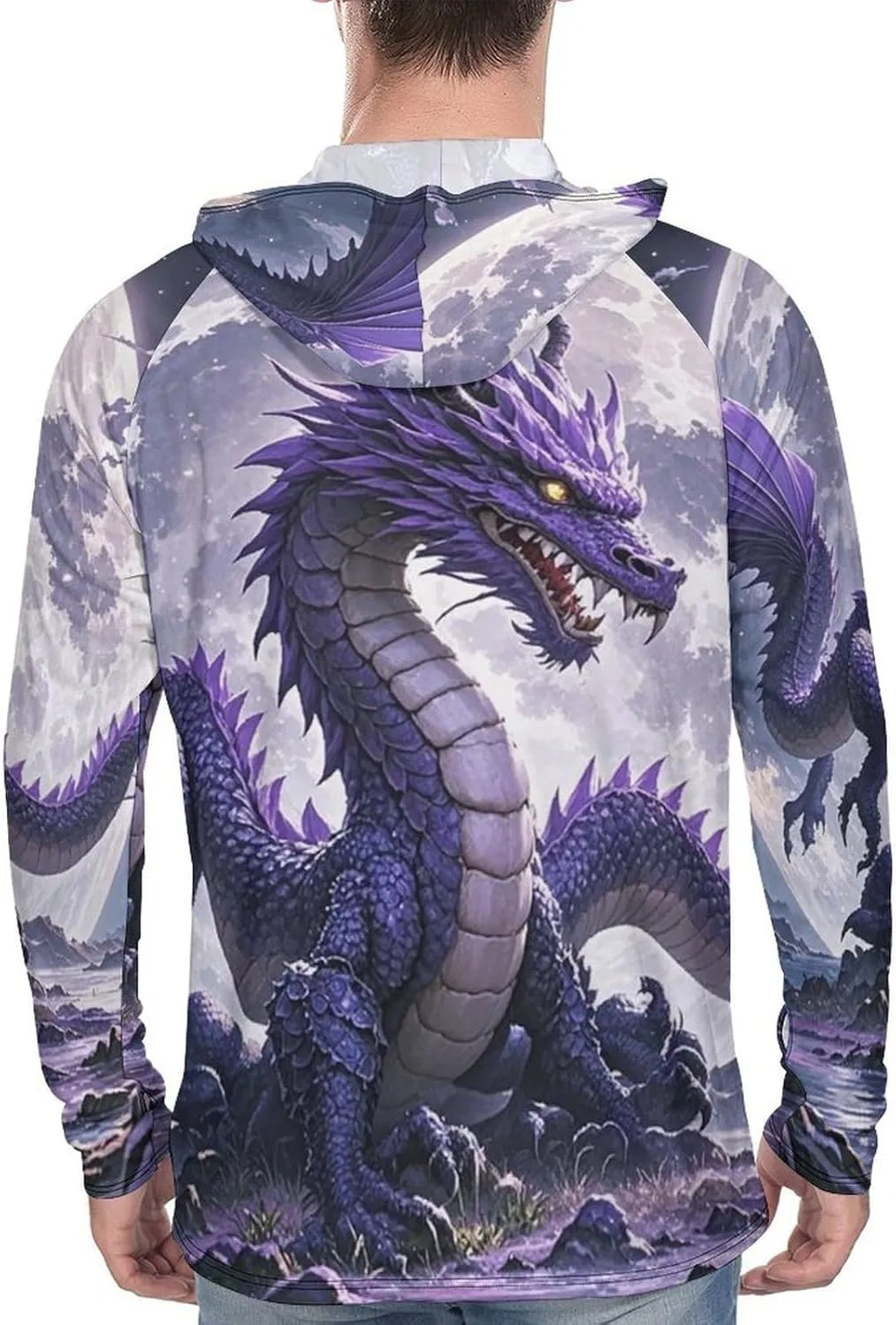 Men's UPF 50  Sun Protection Hoodie Outdoor UV Shirts Purple Dragon Purple Moon Long Sleeve Quick Dry Fishing Hiking Shirt