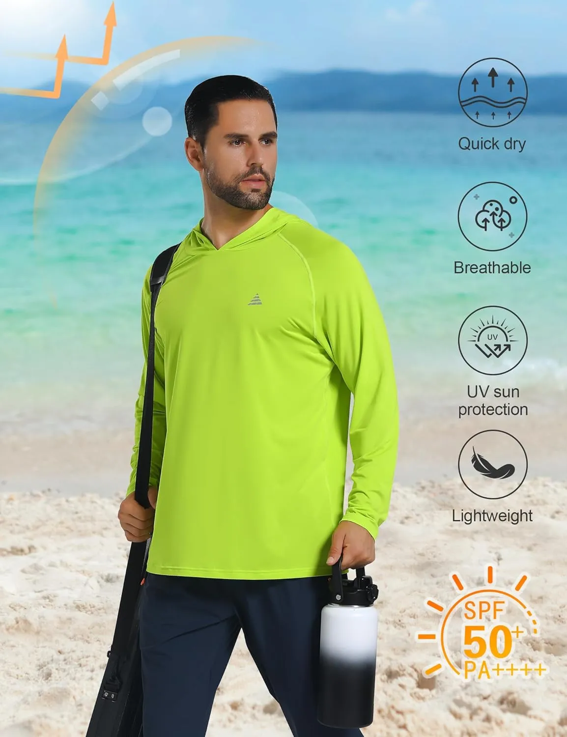 Men's UPF 50  Sun Protection Hoodie Shirts Long Sleeve Rash Guard Fishing Hiking SPF UV Shirt Quick Dry