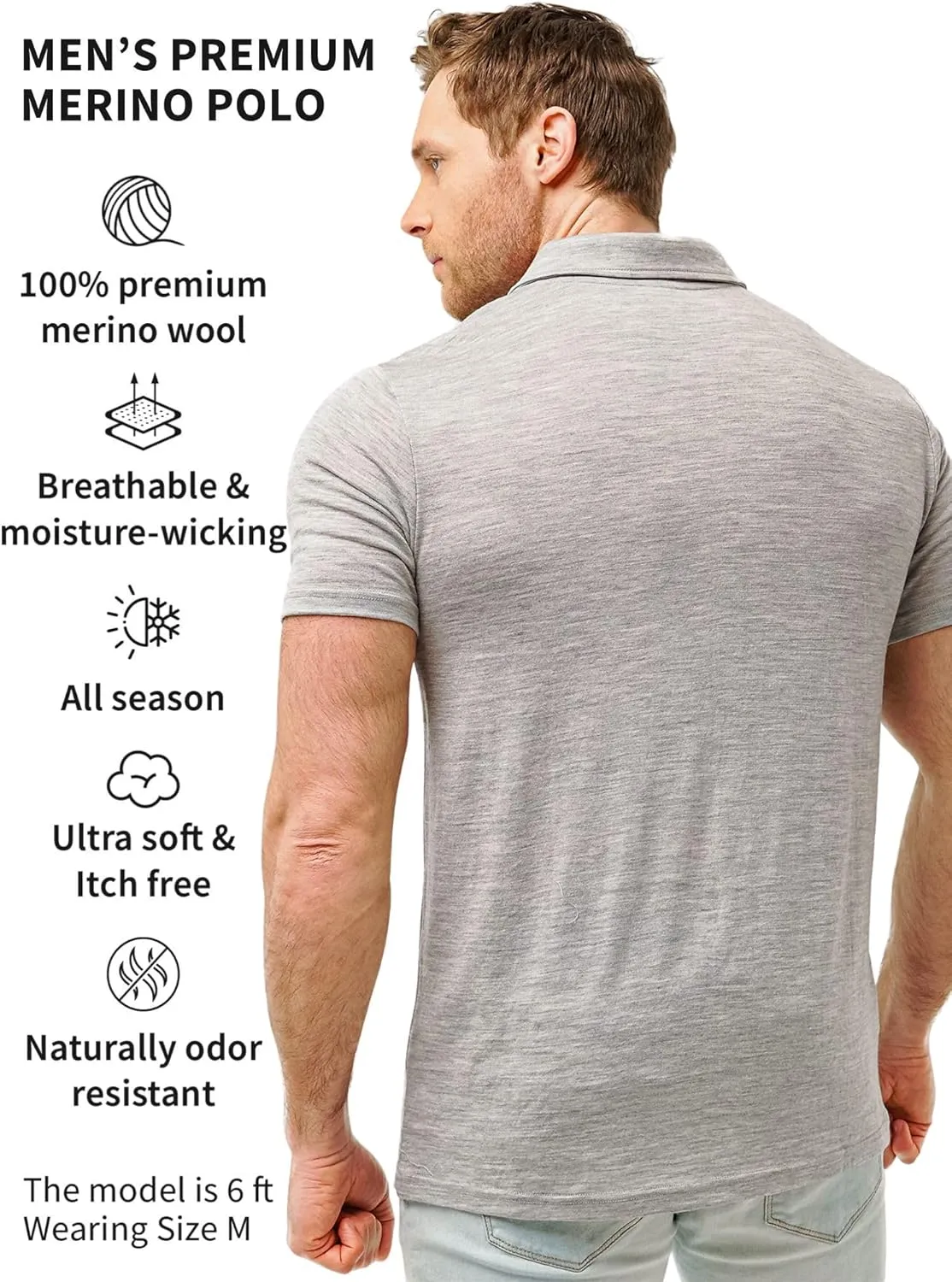 Merino Wool Polo Shirt Men - Anti-Odor 100% Merino Wool Shirts for Men Short Sleeve and Long Sleeve Breathable Polo