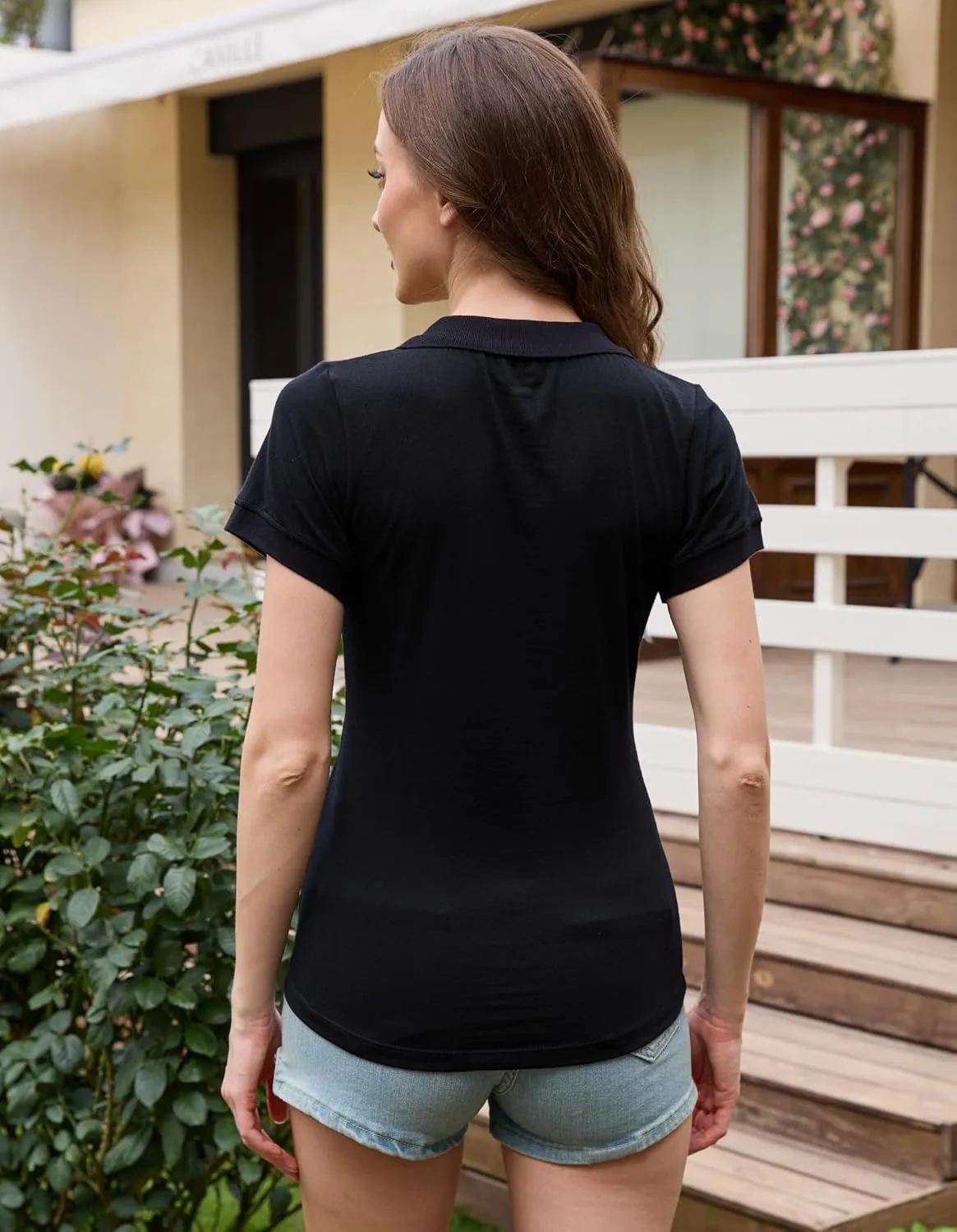 Merino Wool V Neck Polo Shirts for Women for Tennis, Breathable Moisture Wicking Womens Golf Shirt Short Sleeve