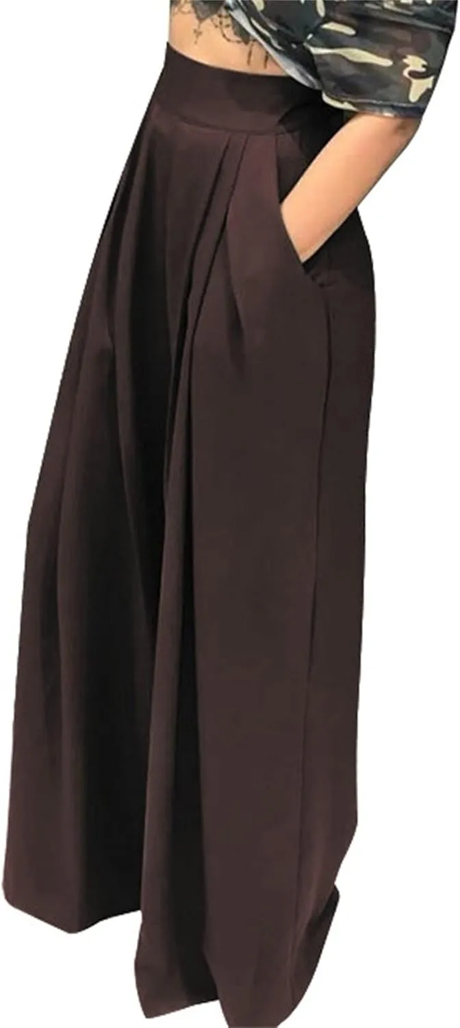 MESLIMA Palazzo Pants for Women High Waisted Wide Leg Stretchy Loose Fit Casual Trousers with Pocket