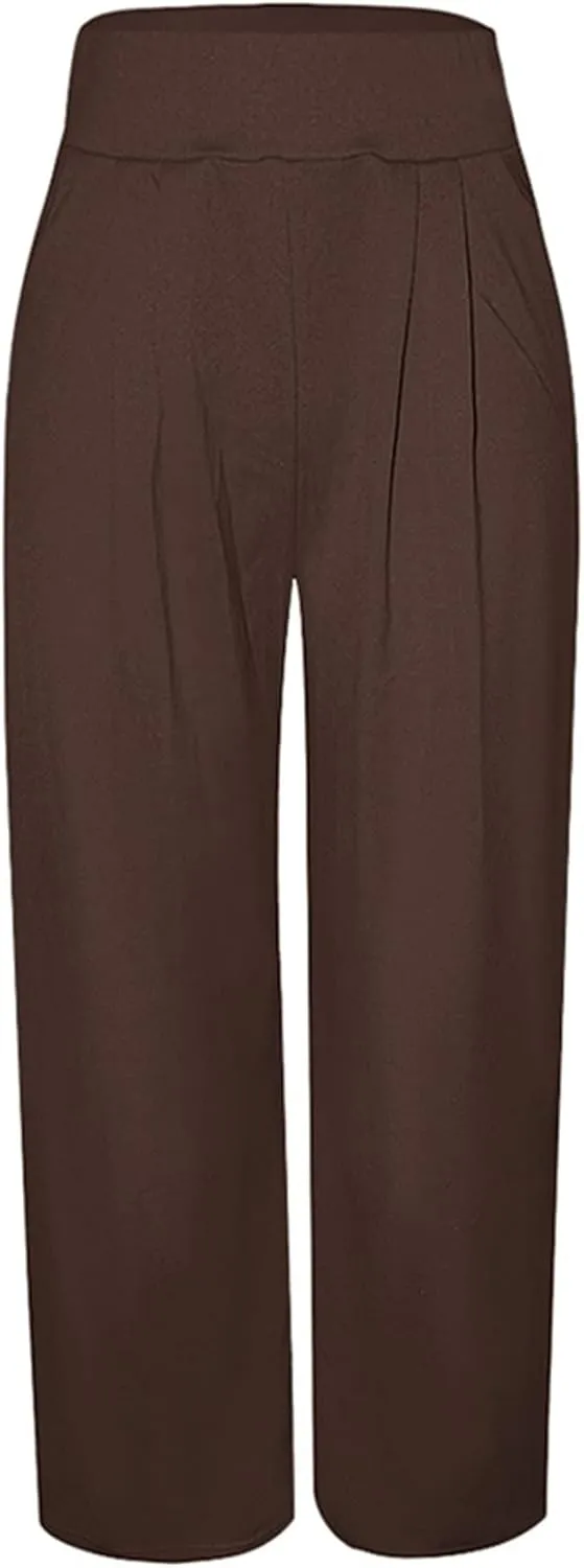 MESLIMA Palazzo Pants for Women High Waisted Wide Leg Stretchy Loose Fit Casual Trousers with Pocket