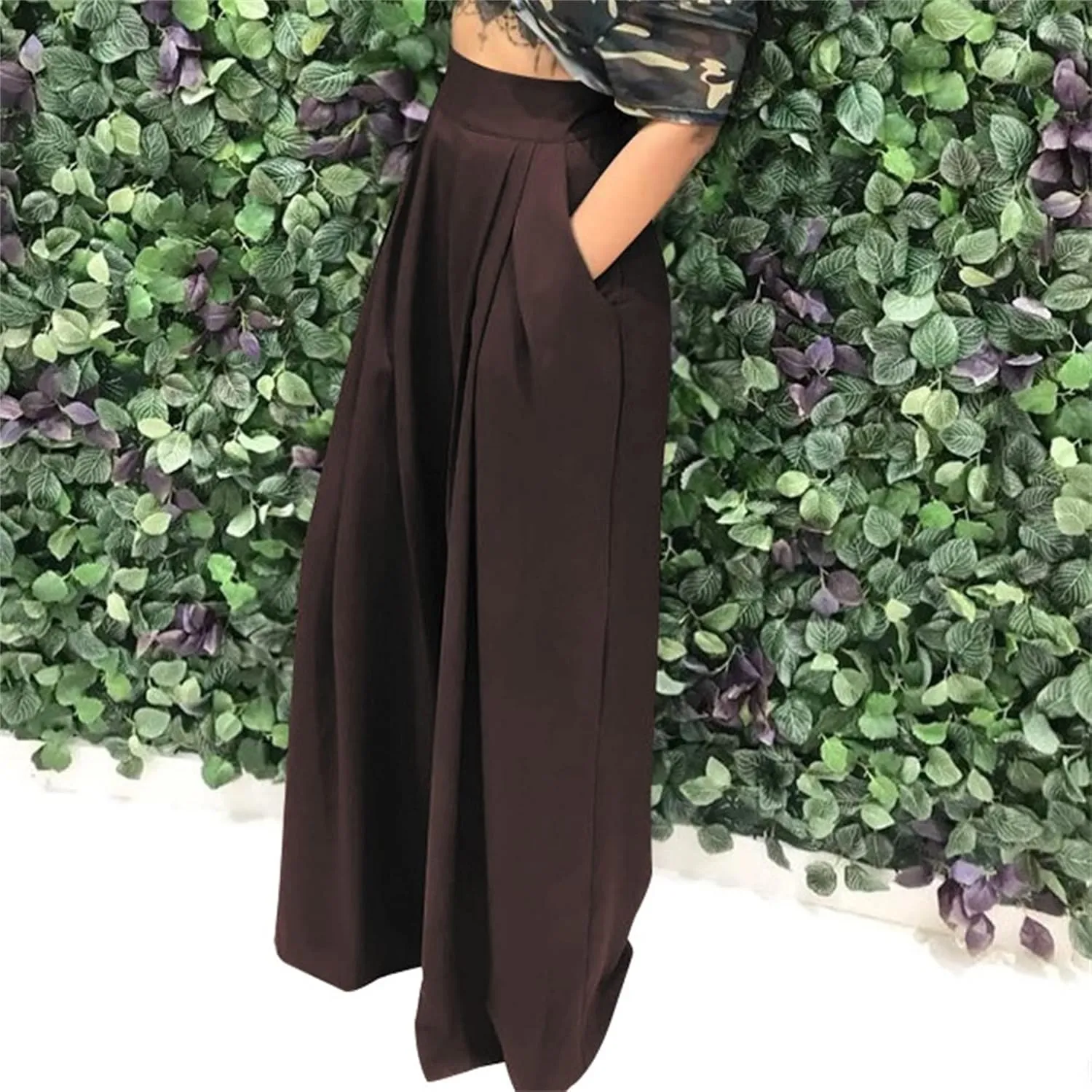 MESLIMA Palazzo Pants for Women High Waisted Wide Leg Stretchy Loose Fit Casual Trousers with Pocket