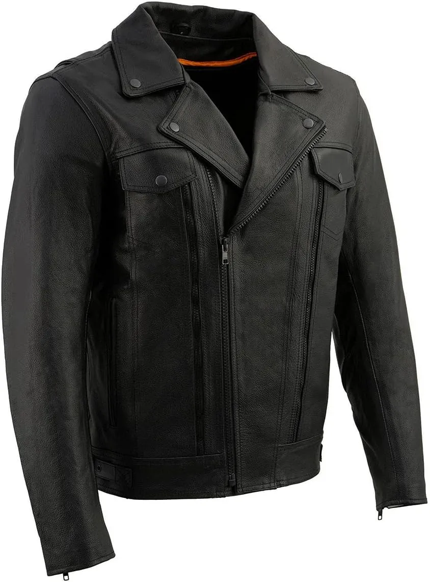 Milwaukee Leather LKM1760 Men's Black Leather Motorcycle Riders Jacket w/Multi-Utility Pockets