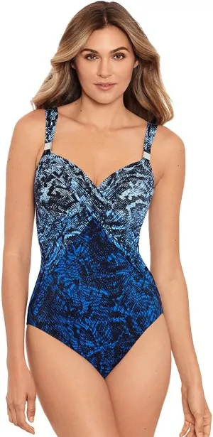 Miraclesuit Women's Swimwear Boa Blues Peregrina Underwire Bra Tummy Control One Piece Swimsuit