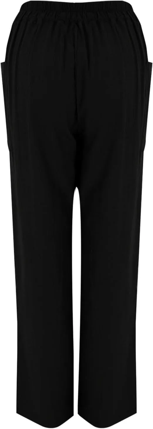 Miyaomn Casual Button-Fly Linen Pants for Women Elastic Waist in The Back Wide Leg Casual Joggers Summer Cotton Work Trousers