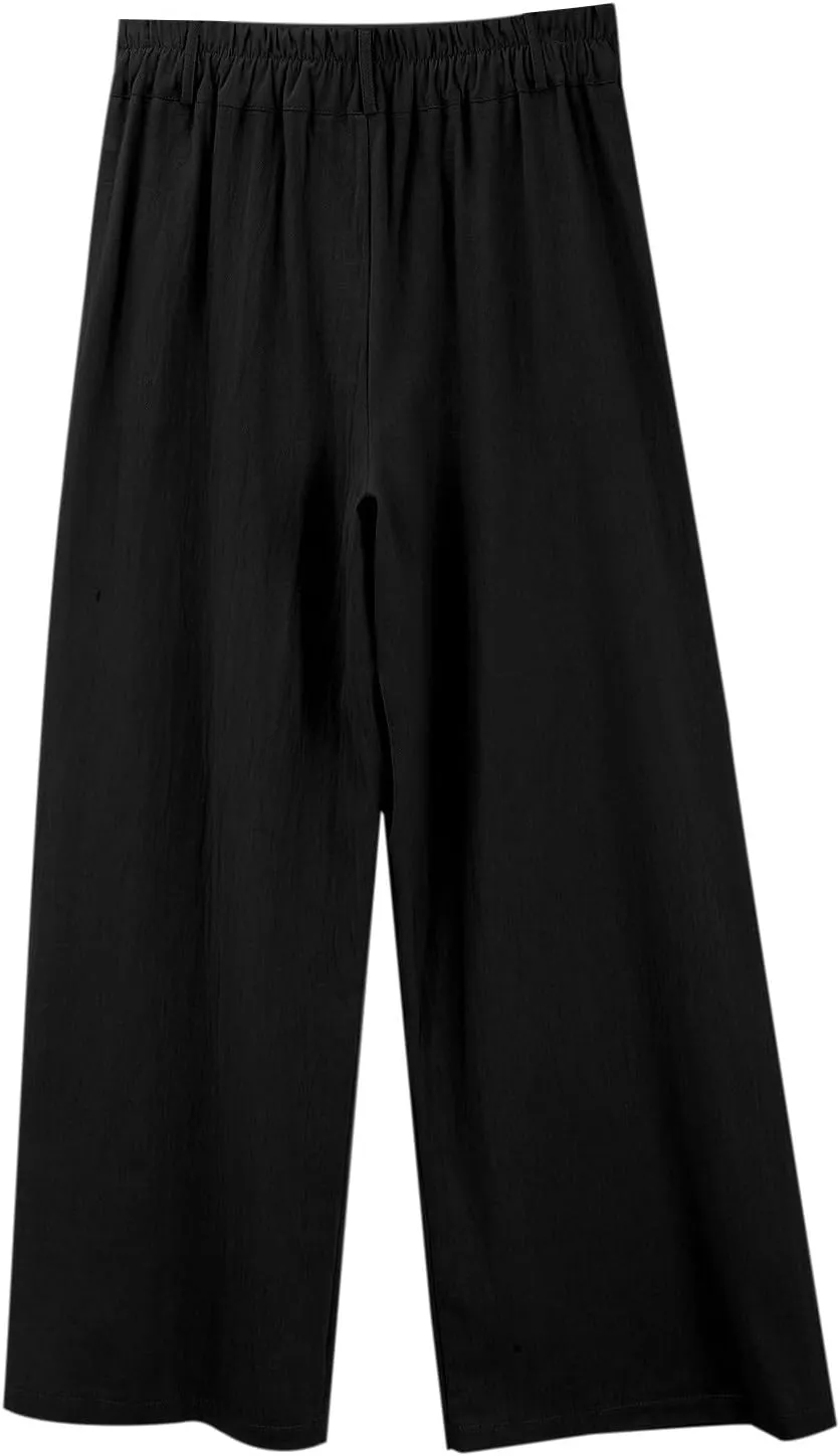 Miyaomn Linen Pants for Women High Waisted Casual Loose Wide Leg Palazzo Pants Summer Travel Beach Dress Trousers with Pocket