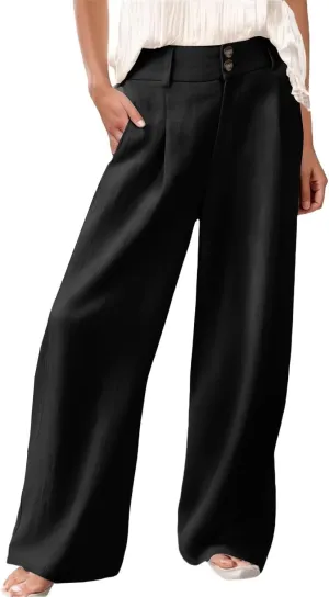 Miyaomn Linen Pants for Women High Waisted Casual Loose Wide Leg Palazzo Pants Summer Travel Beach Dress Trousers with Pocket