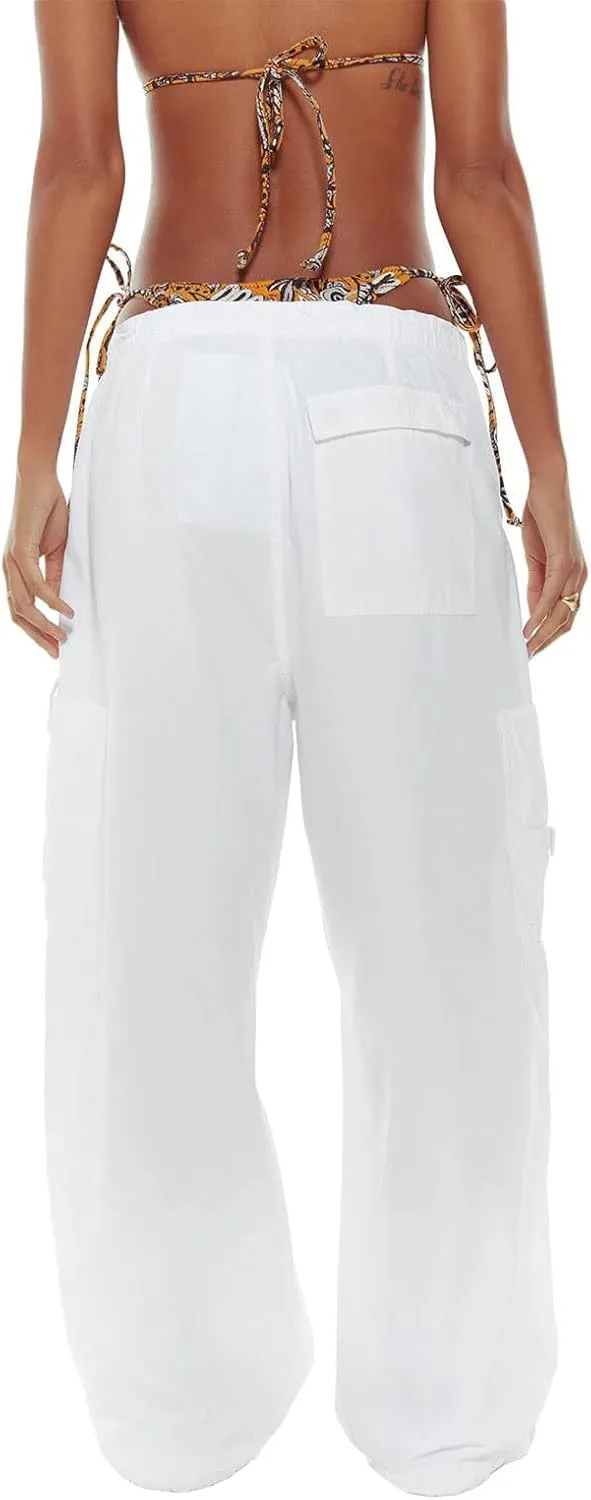 Miyaomn Women's Baggy Low Waist Parachute Cargo Pants Solid Casual Drawstring Adjustable Bottom Joggers Trousers with Pockets