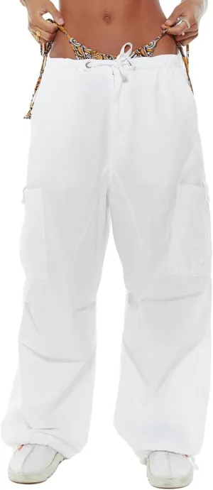Miyaomn Women's Baggy Low Waist Parachute Cargo Pants Solid Casual Drawstring Adjustable Bottom Joggers Trousers with Pockets
