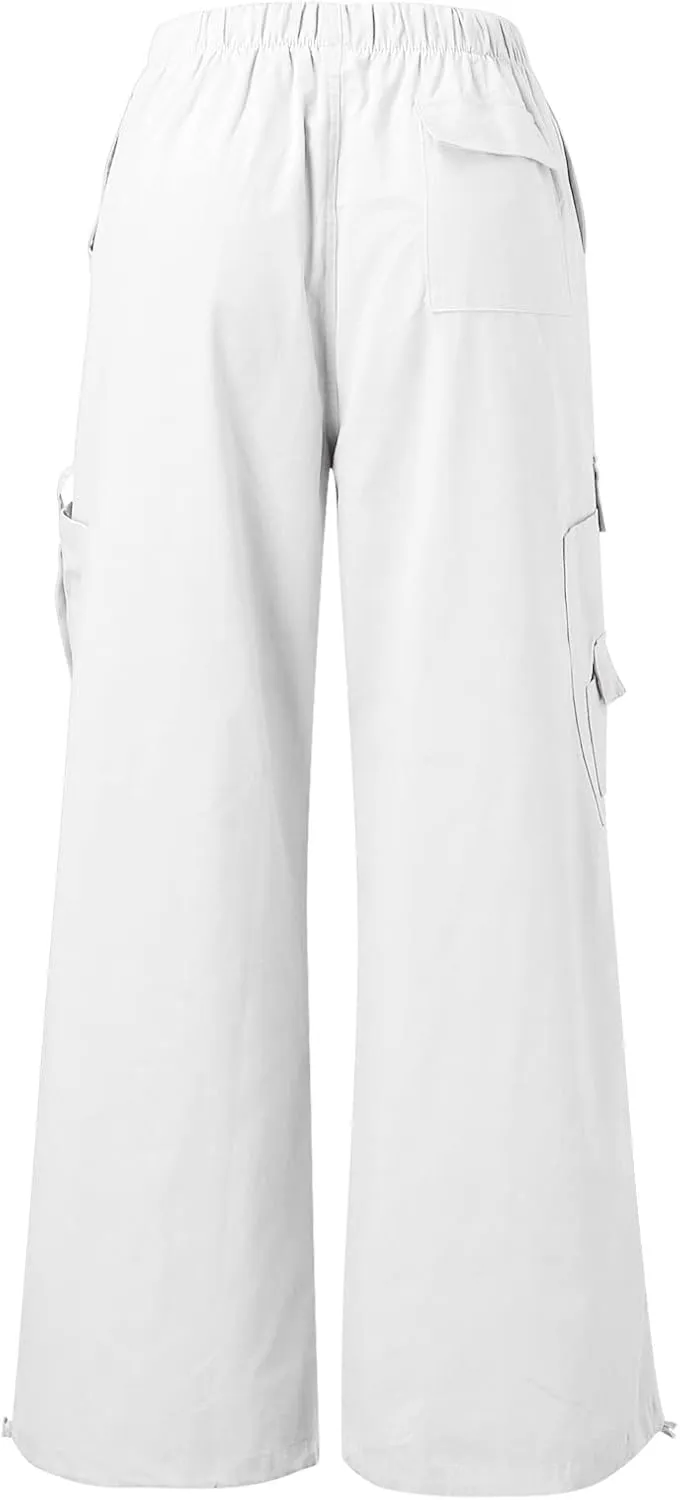 Miyaomn Women's Baggy Low Waist Parachute Cargo Pants Solid Casual Drawstring Adjustable Bottom Joggers Trousers with Pockets