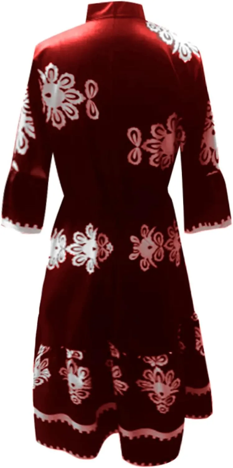 Miyaomn Womens Boho Floral Shirt Dress Tiered Ruffle Tied Waist Flare 3/4 Sleeve Button Down Casual A-Line Flowy Midi Dresses