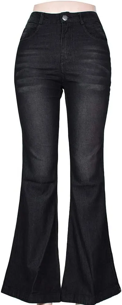 Miyaomn Women's Curvy Stretchy Bootcut Flare Jeans Pants High Waisted Wide Leg Bell Bottom Denim Trousers with Pockets XS-4XL