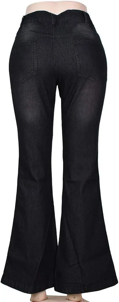 Miyaomn Women's Curvy Stretchy Bootcut Flare Jeans Pants High Waisted Wide Leg Bell Bottom Denim Trousers with Pockets XS-4XL