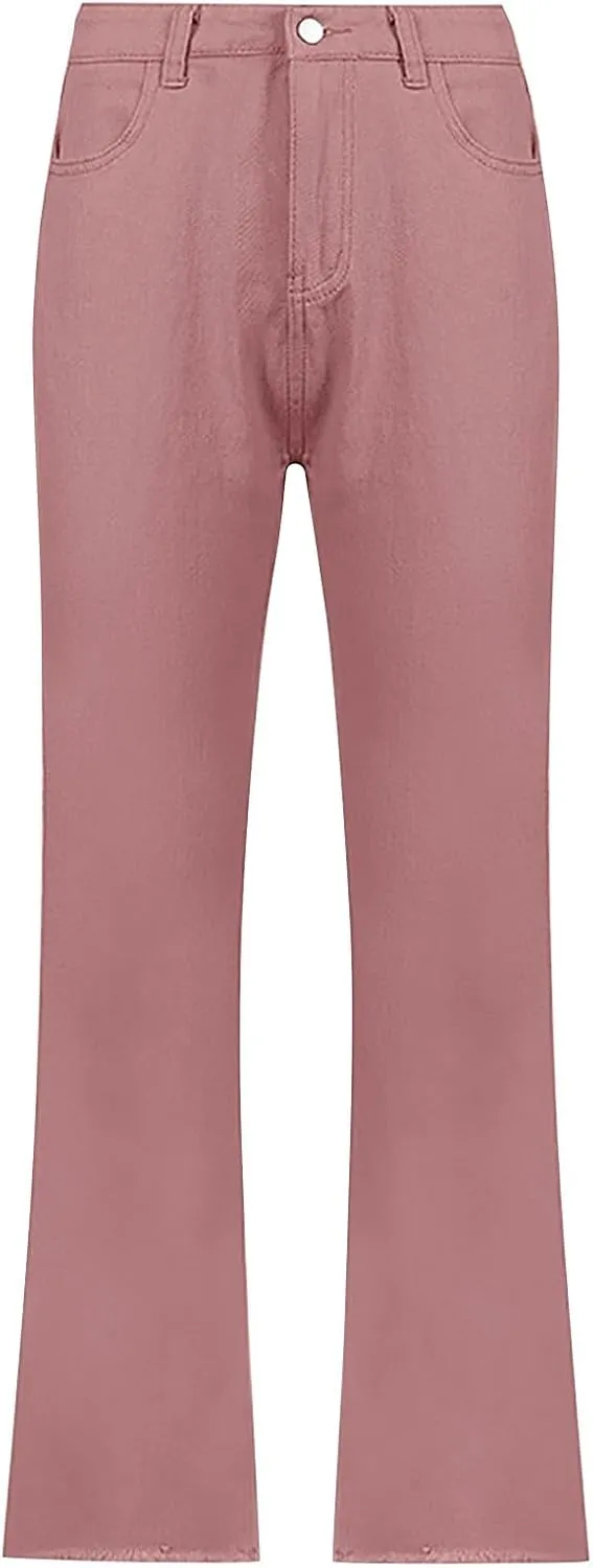 Miyaomn Women's Trendy Wide Leg Jeans Stretchy High Waisted Slim Fit Straight Leg Denim Pants Cotton Work Jeans with Pockets