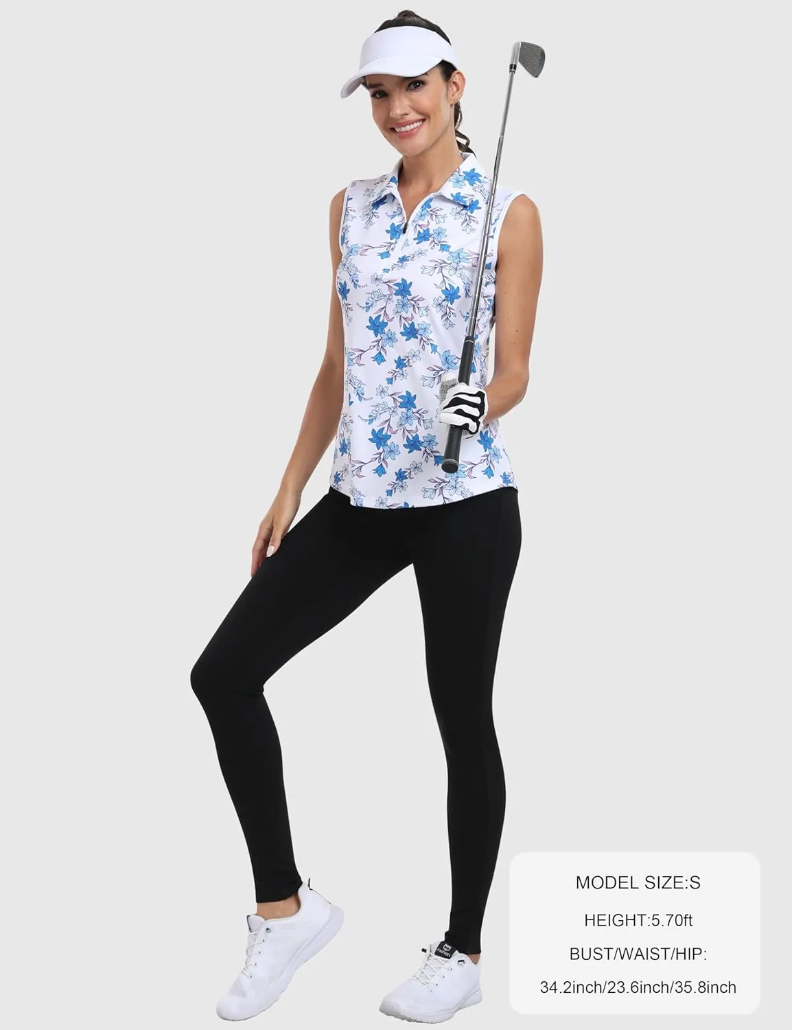 MoFiz Women's Sleeveless Golf Polo Shirts 1/4 Zip Floral Tennis Workout Golf Tank Top