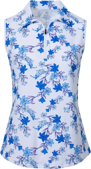 MoFiz Women's Sleeveless Golf Polo Shirts 1/4 Zip Floral Tennis Workout Golf Tank Top