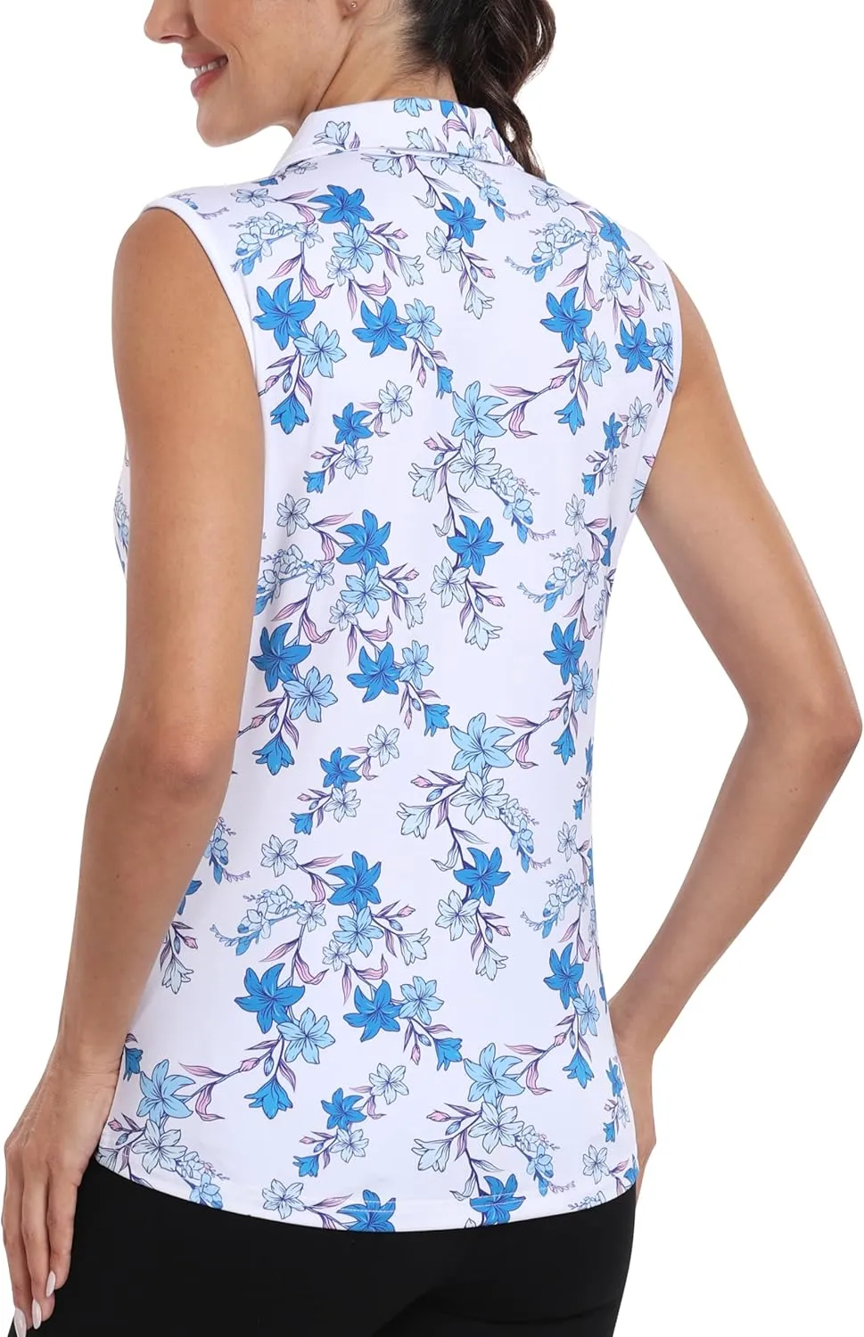 MoFiz Women's Sleeveless Golf Polo Shirts 1/4 Zip Floral Tennis Workout Golf Tank Top