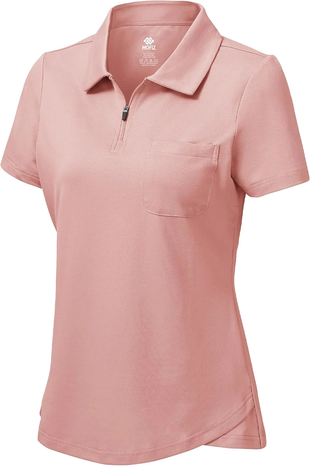 MoFiz Womens Zip up Golf Polo Shirt Short Sleeve Workout Golf Top Moisture Wicking Lightweight Tennis Shirts