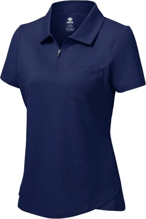MoFiz Womens Zip up Golf Polo Shirt Short Sleeve Workout Golf Top Moisture Wicking Lightweight Tennis Shirts