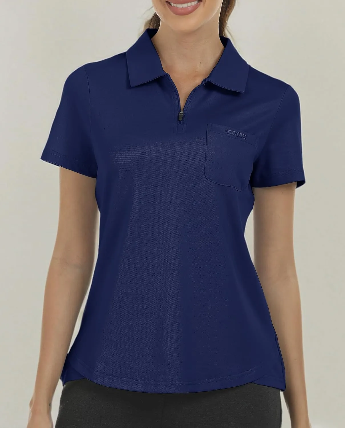 MoFiz Womens Zip up Golf Polo Shirt Short Sleeve Workout Golf Top Moisture Wicking Lightweight Tennis Shirts