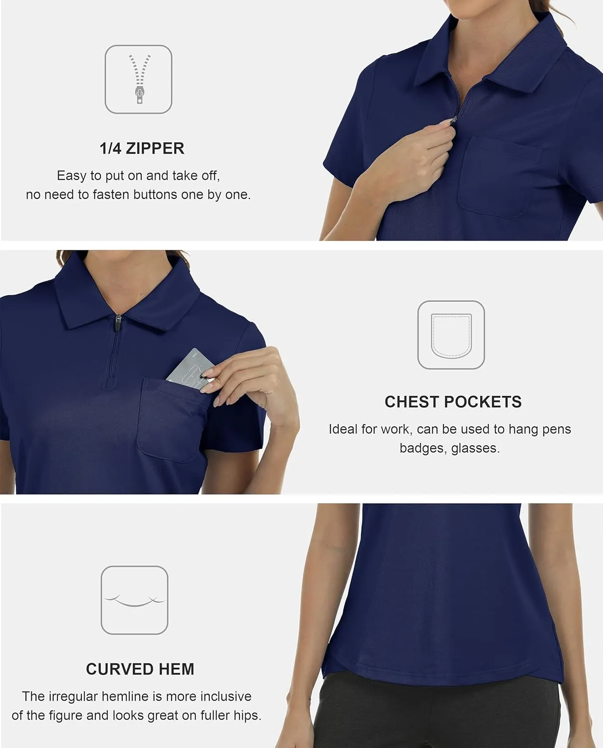 MoFiz Womens Zip up Golf Polo Shirt Short Sleeve Workout Golf Top Moisture Wicking Lightweight Tennis Shirts