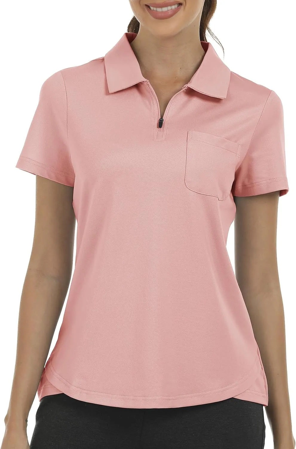MoFiz Womens Zip up Golf Polo Shirt Short Sleeve Workout Golf Top Moisture Wicking Lightweight Tennis Shirts