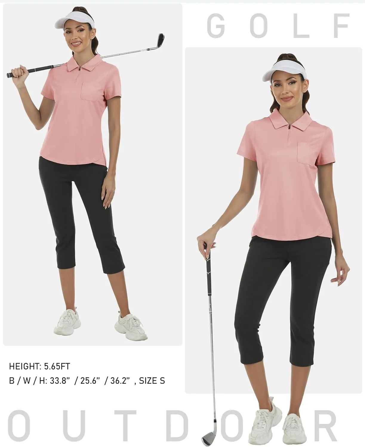 MoFiz Womens Zip up Golf Polo Shirt Short Sleeve Workout Golf Top Moisture Wicking Lightweight Tennis Shirts
