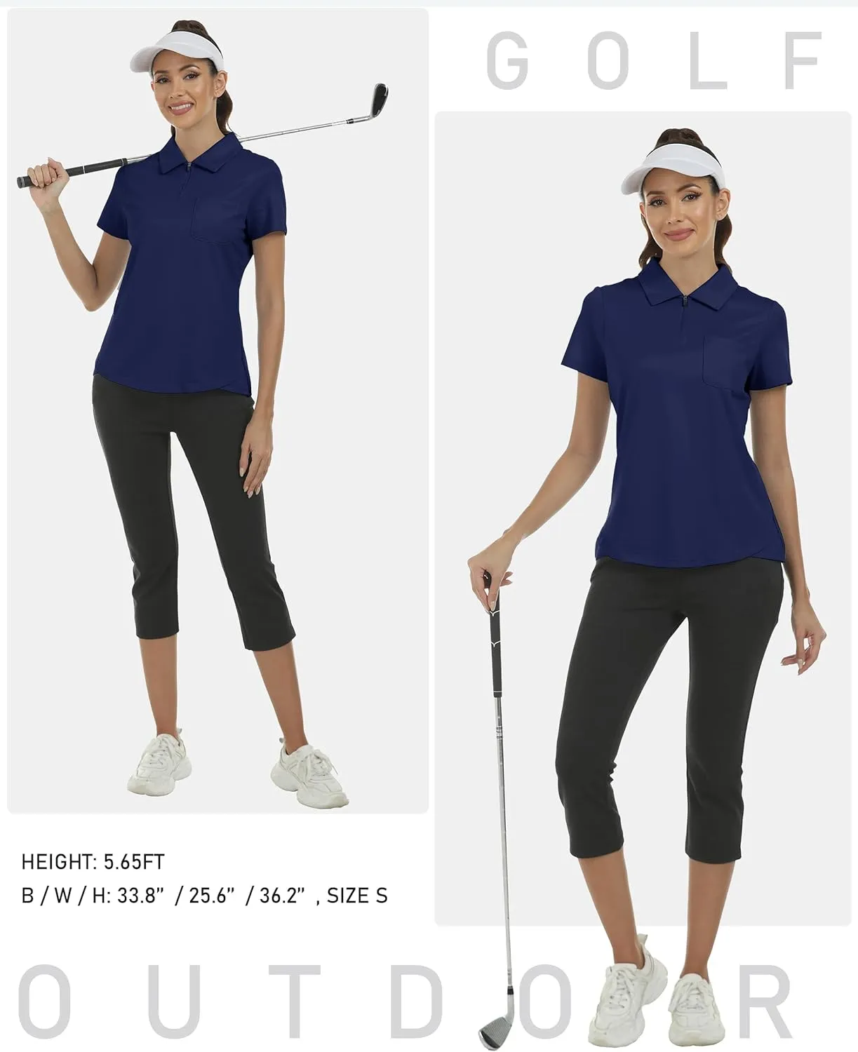 MoFiz Womens Zip up Golf Polo Shirt Short Sleeve Workout Golf Top Moisture Wicking Lightweight Tennis Shirts
