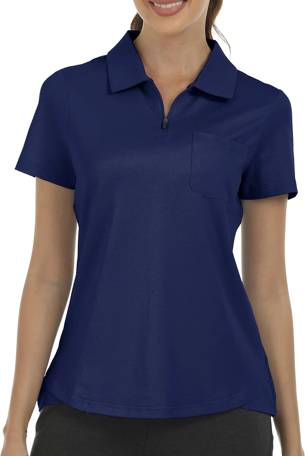 MoFiz Womens Zip up Golf Polo Shirt Short Sleeve Workout Golf Top Moisture Wicking Lightweight Tennis Shirts