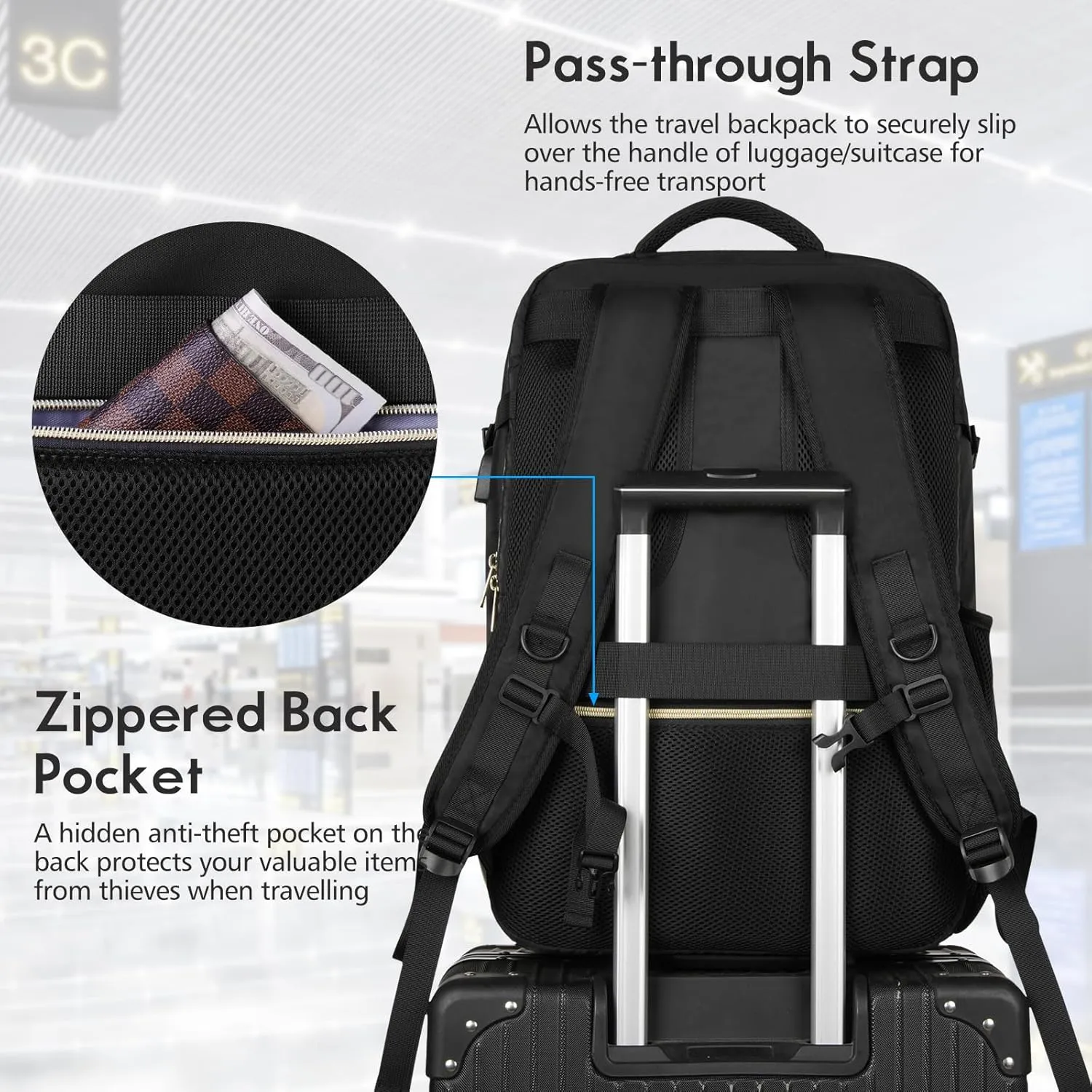 MOMUVO Carry On Backpack for Women, Flight Approved Large Travel Laptop Backpack with 3 Packing Cubes & USB Charge Port, 17 Inch Water Resistant Luggage Travel Bag for Weekender Business, Black