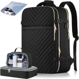MOMUVO Carry On Backpack for Women, Flight Approved Large Travel Laptop Backpack with 3 Packing Cubes & USB Charge Port, 17 Inch Water Resistant Luggage Travel Bag for Weekender Business, Black