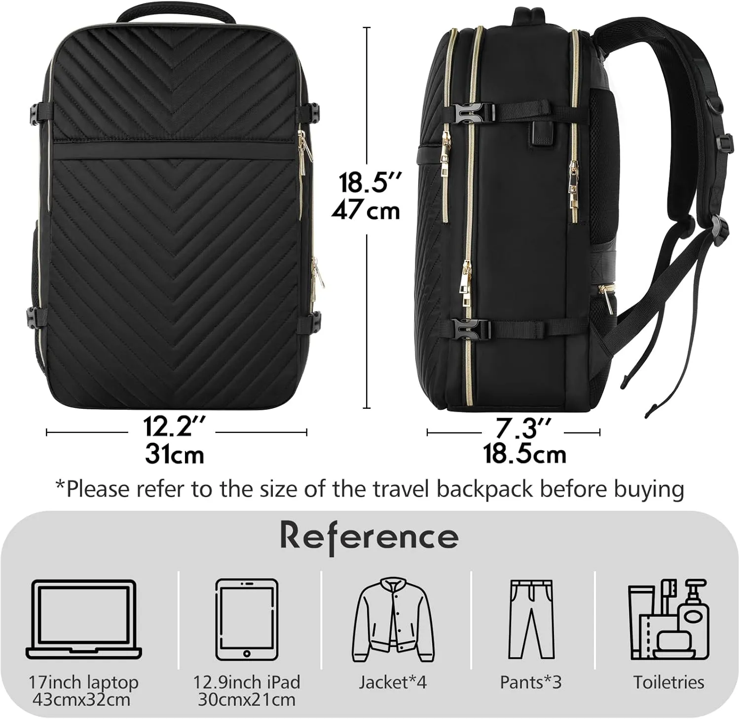 MOMUVO Carry On Backpack for Women, Flight Approved Large Travel Laptop Backpack with 3 Packing Cubes & USB Charge Port, 17 Inch Water Resistant Luggage Travel Bag for Weekender Business, Black