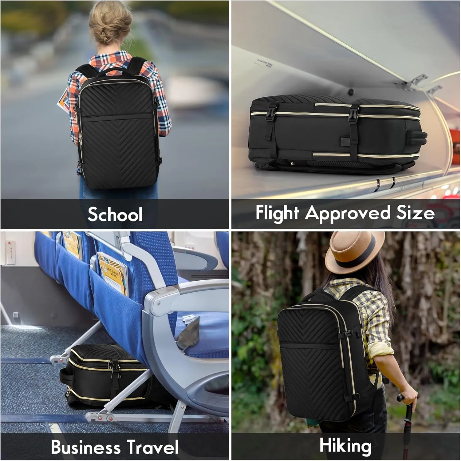 MOMUVO Carry On Backpack for Women, Flight Approved Large Travel Laptop Backpack with 3 Packing Cubes & USB Charge Port, 17 Inch Water Resistant Luggage Travel Bag for Weekender Business, Black
