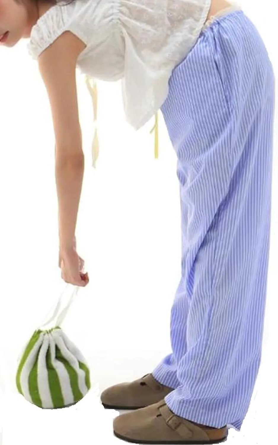 Muineobuka Women Y2k Striped Pajama Pants Wide Leg Stripes Plaid Lounge Pants High Waist Striped Pj Pants Trousers