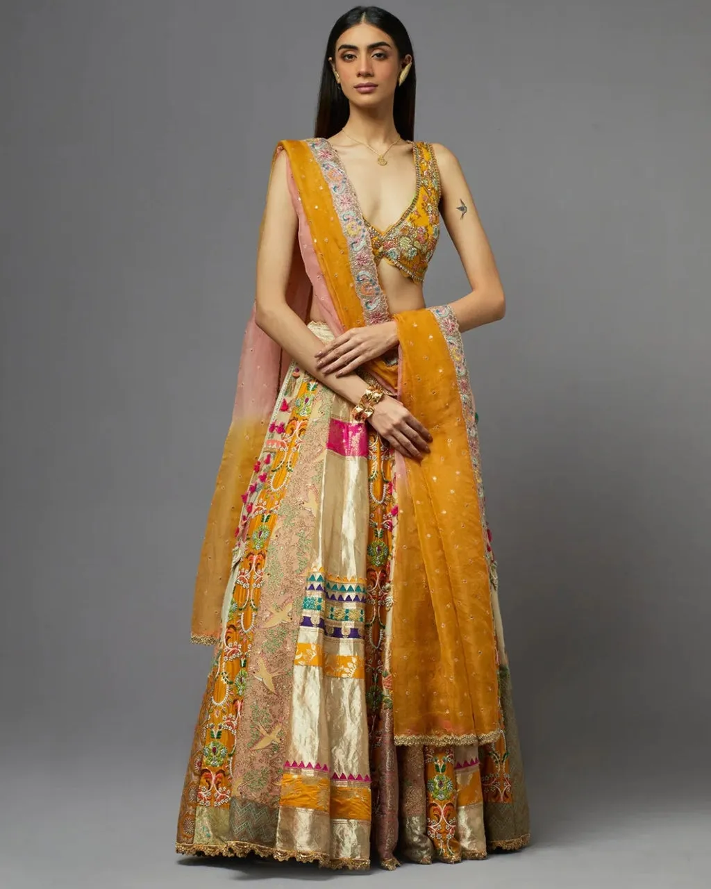 Multicolor Panel Lehenga Set