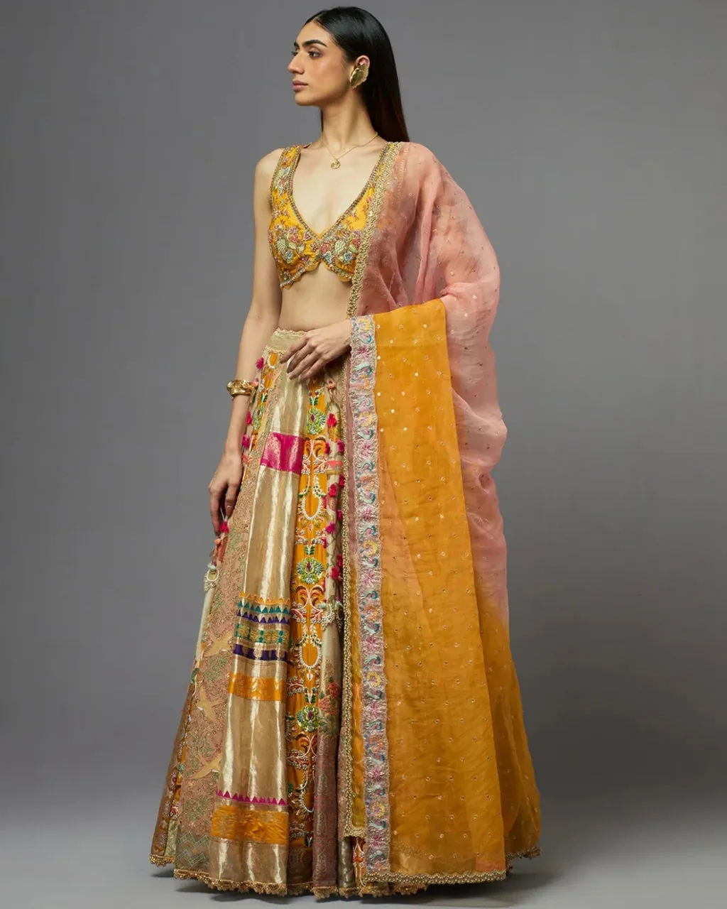 Multicolor Panel Lehenga Set
