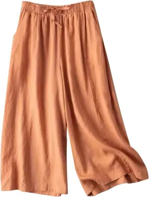 NATHGAM Plus Size Pants for Women Loose Wide Leg Athletic Pants Comfy Linen High Waist Flowy Palazzo Trousers with Pockets