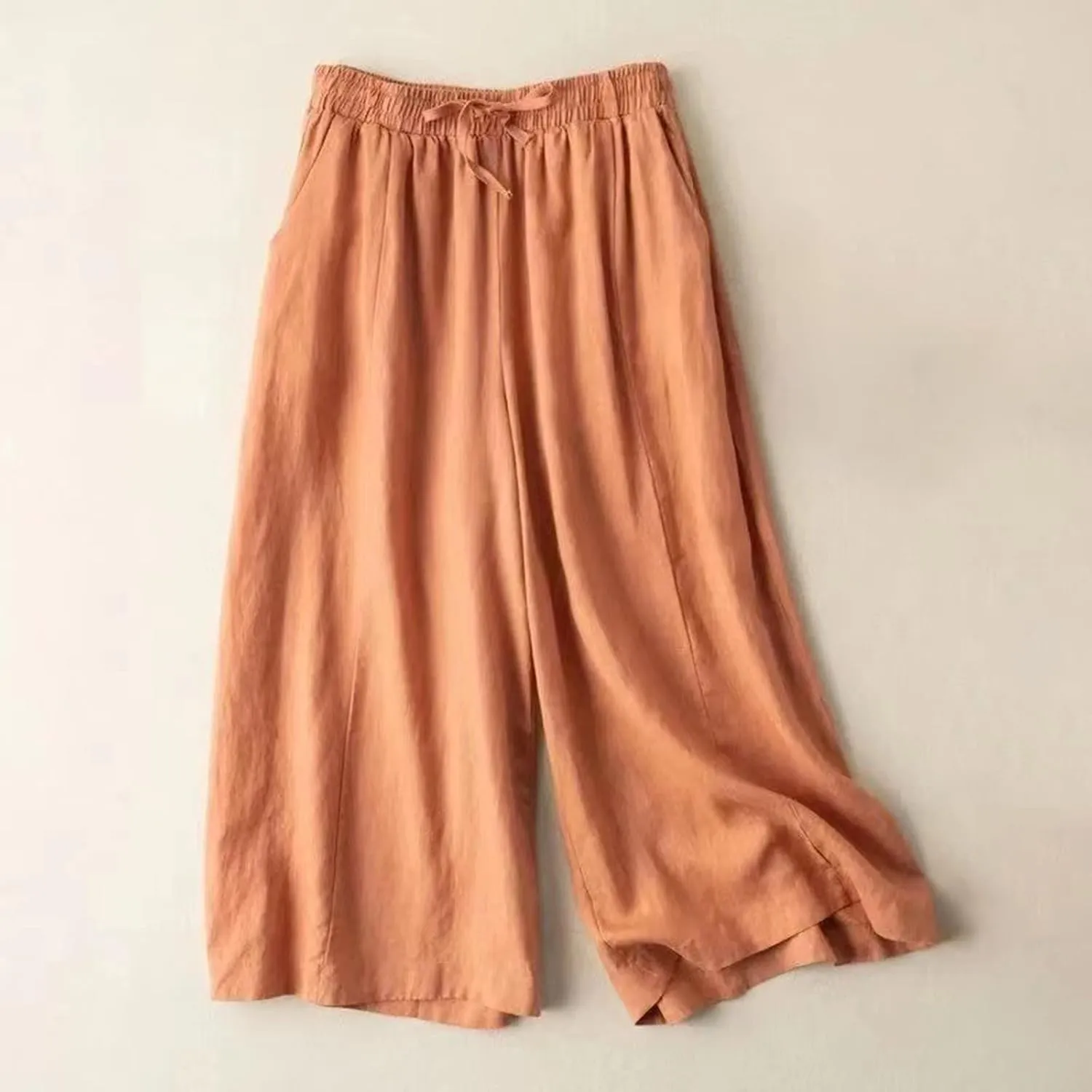NATHGAM Plus Size Pants for Women Loose Wide Leg Athletic Pants Comfy Linen High Waist Flowy Palazzo Trousers with Pockets