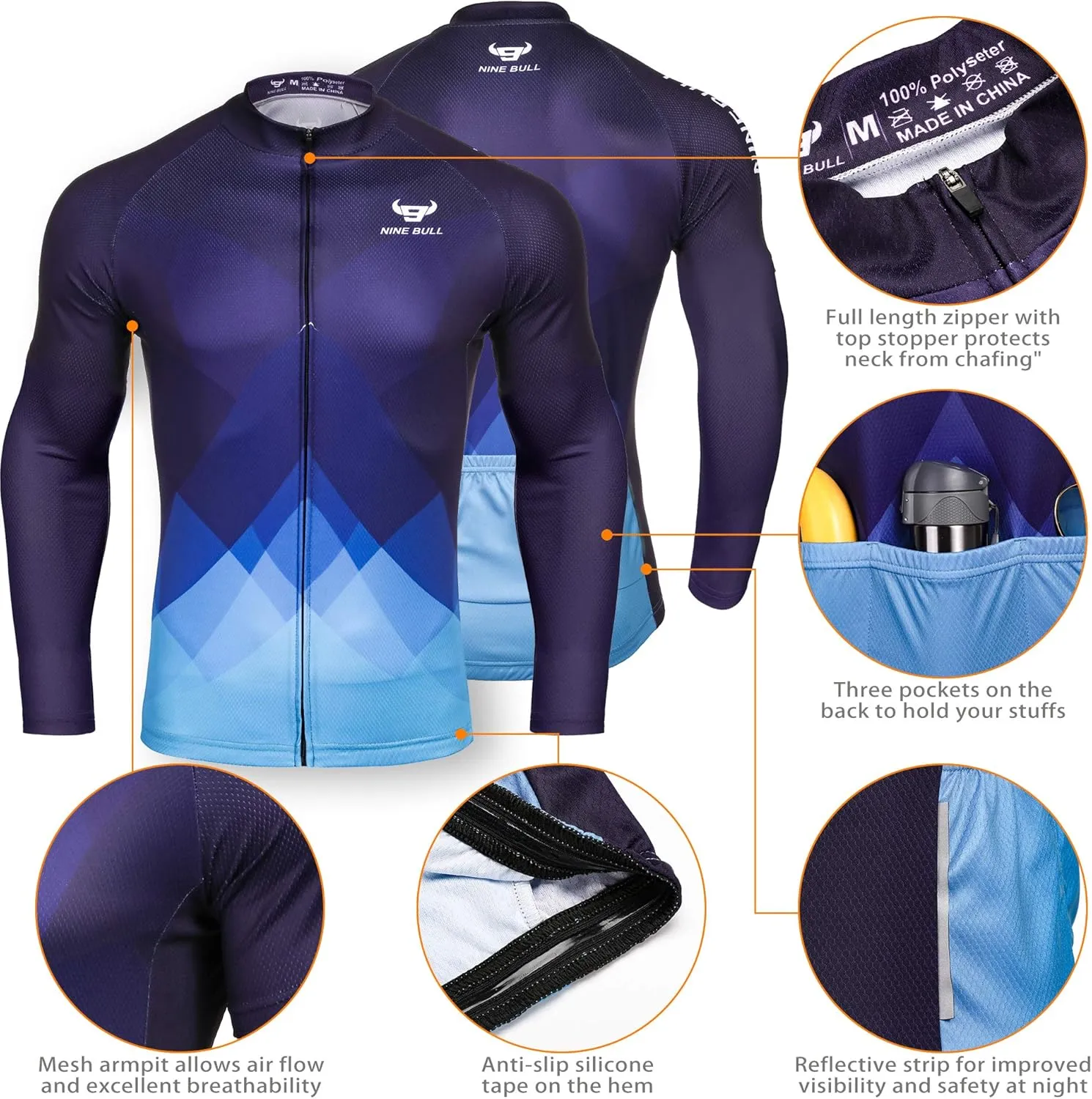 nine bull Men's Cycling Bike Jersey Short Sleeve with 3 Rear Pockets Moisture Wicking, Breathable, Quick Dry Biking Shirt