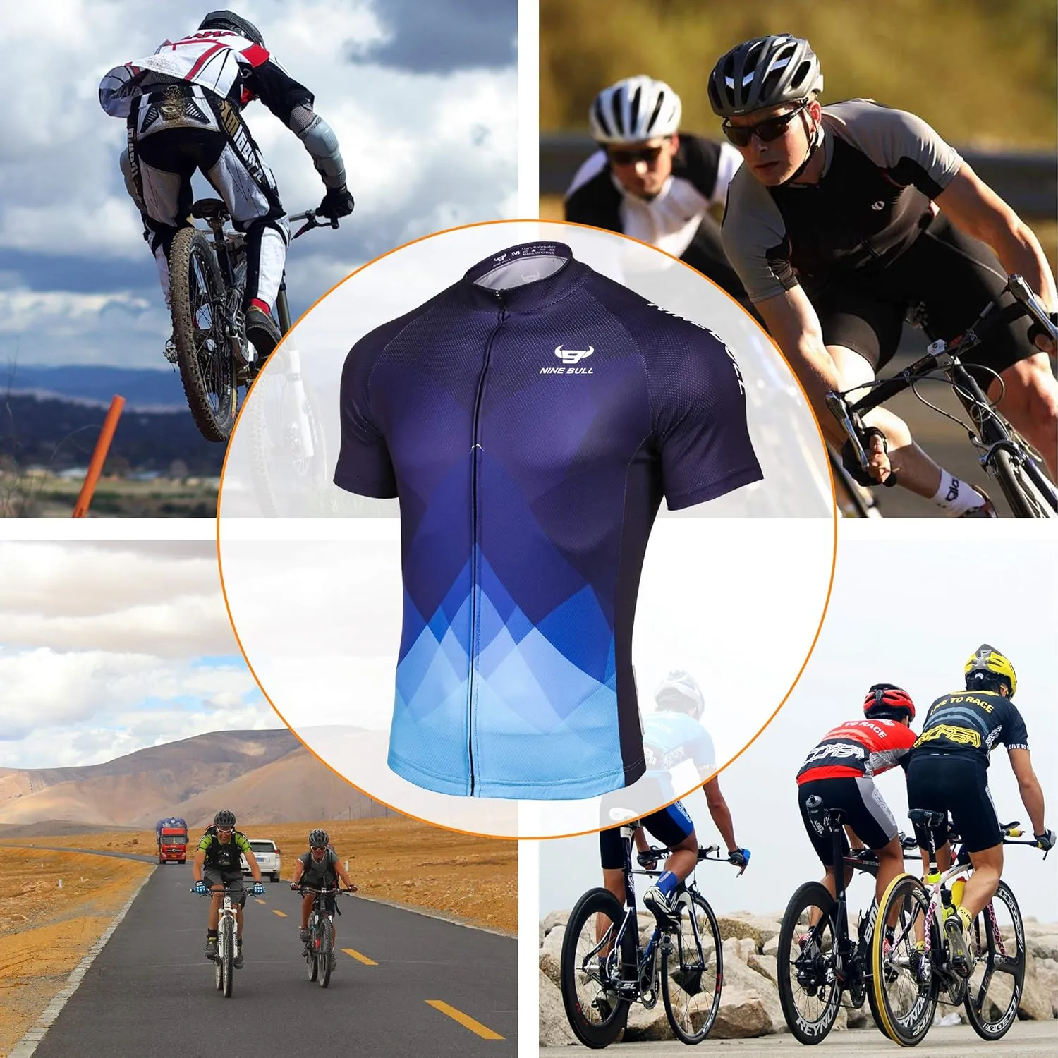 nine bull Men's Cycling Bike Jersey Short Sleeve with 3 Rear Pockets Moisture Wicking, Breathable, Quick Dry Biking Shirt