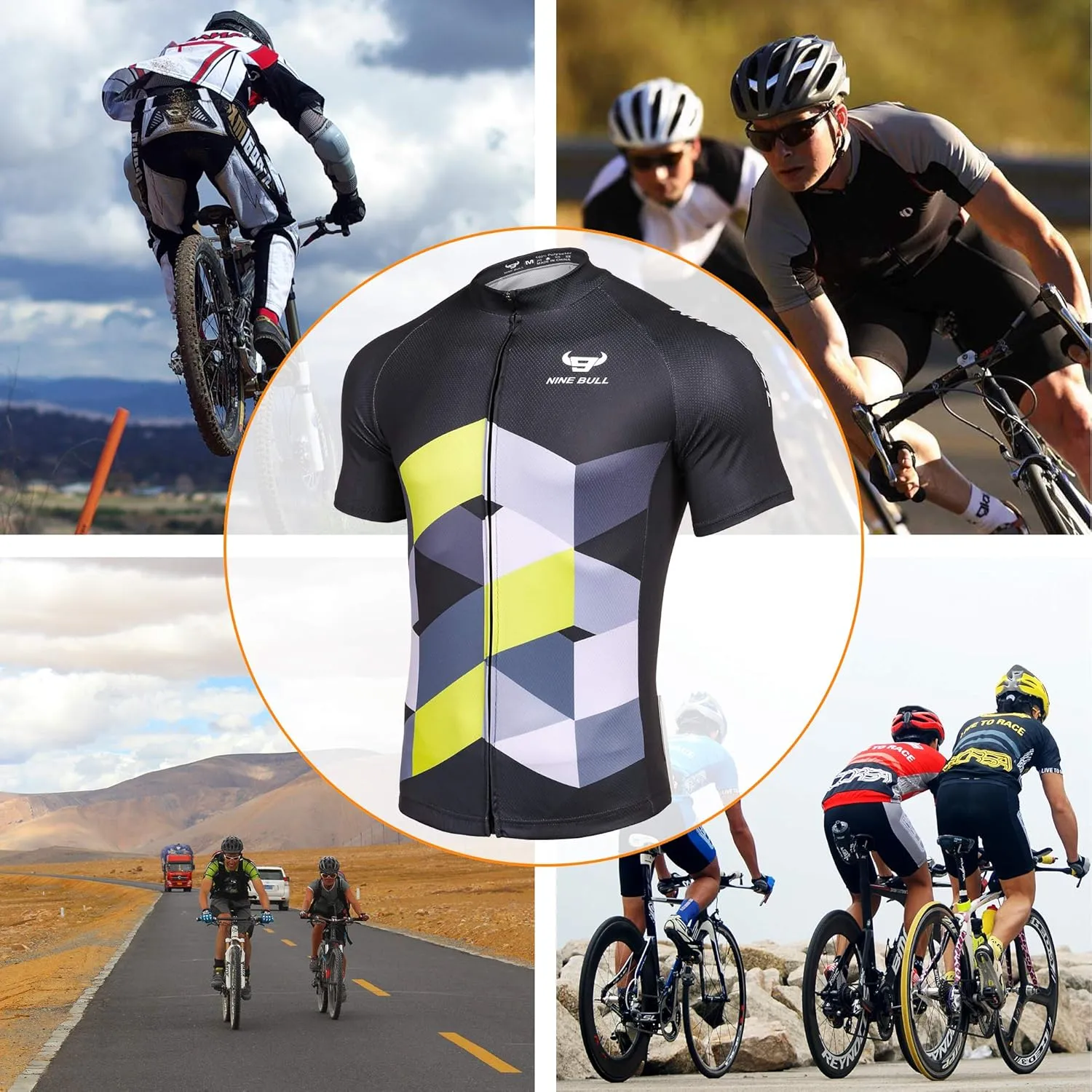 nine bull Men's Cycling Bike Jersey Short Sleeve with 3 Rear Pockets Moisture Wicking, Breathable, Quick Dry Biking Shirt